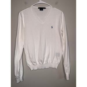 Ralph Lauren Crisp White Minimalist Old Money Capsule Office V Neck Sweater XL